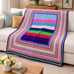 Handmade Multicolor Crochet Throw Blanket – Vibrant Striped Accent